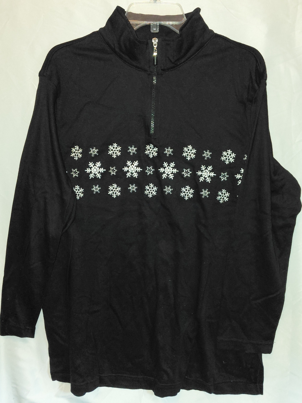 New Look Black Half-Zip Sweater with White Snowflake Band